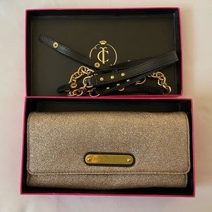 Juicy Couture Gold Glitter Purse Wallet Clutch